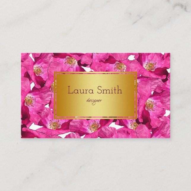 Floral poppies pink pattern. Text. Business Card (Front)