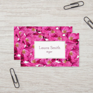 Floral poppies pink pattern. Text. Business Card