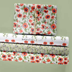 Floral Poppies Watercolor Decoupage Wrapping Paper Sheet
