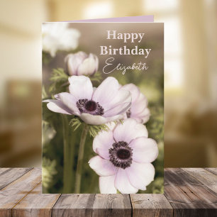 Floral Poppy Custom Name Happy Birthday  Card