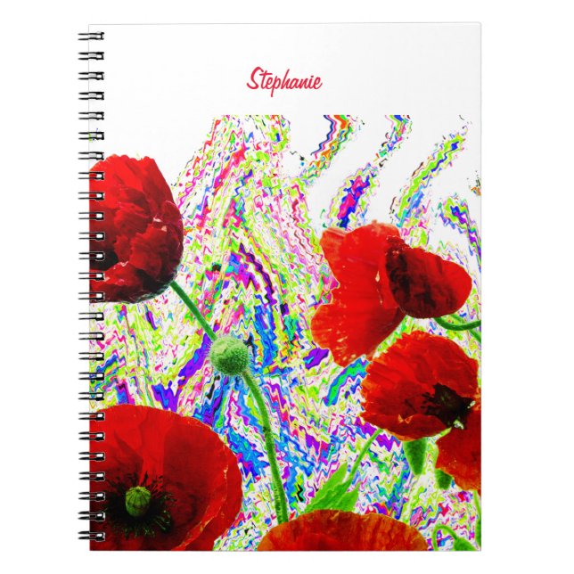 Floral Poppy Flowers Colourful Artsy Custom Name Notebook (Front)