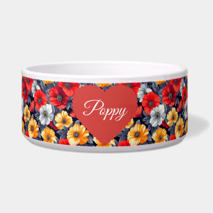 Floral Poppy Red Pet Bowl