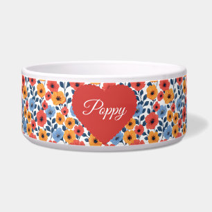 Floral Poppy Red Pet Bowl