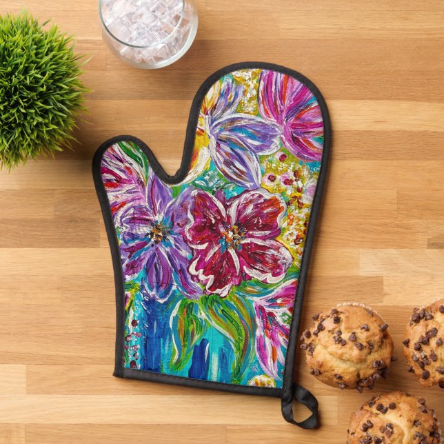 Floral Pot Holder Oven Mitt (Top down)