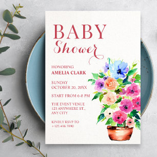 Floral pot paint baby shower invitation