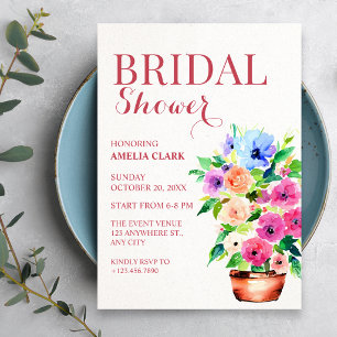 Floral pot paint bridal shower  invitation