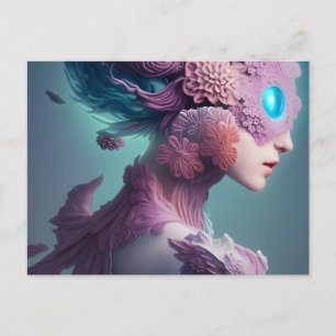 Floral Powered Woman With Glowing Eye Postcard