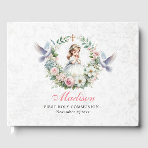 Floral Praying Girl First Holly Communion Guest Book