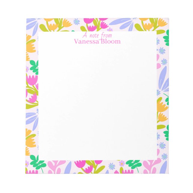 Floral pretty colourful modern chic name notepad (Front)