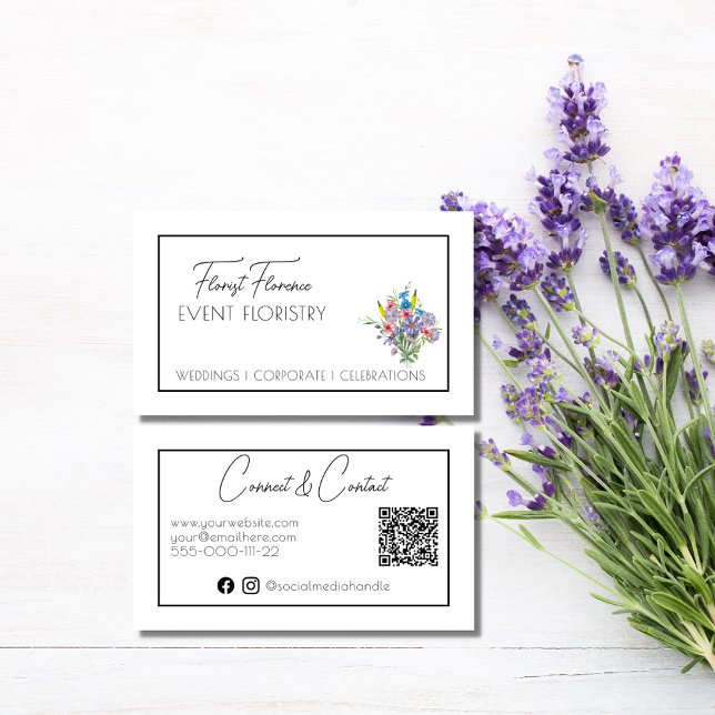 Floral Pretty Custom QR Code Business Card (Blooming beautiful floral buisness cards)