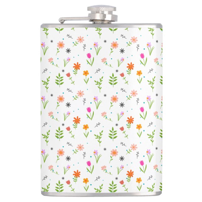 Floral Pretty Flowers Pattern  Hip Flask (Front)