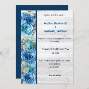 FLORAL PRETTY NAVY BLUE RUSTIC WEDDING NAVY INVITATION