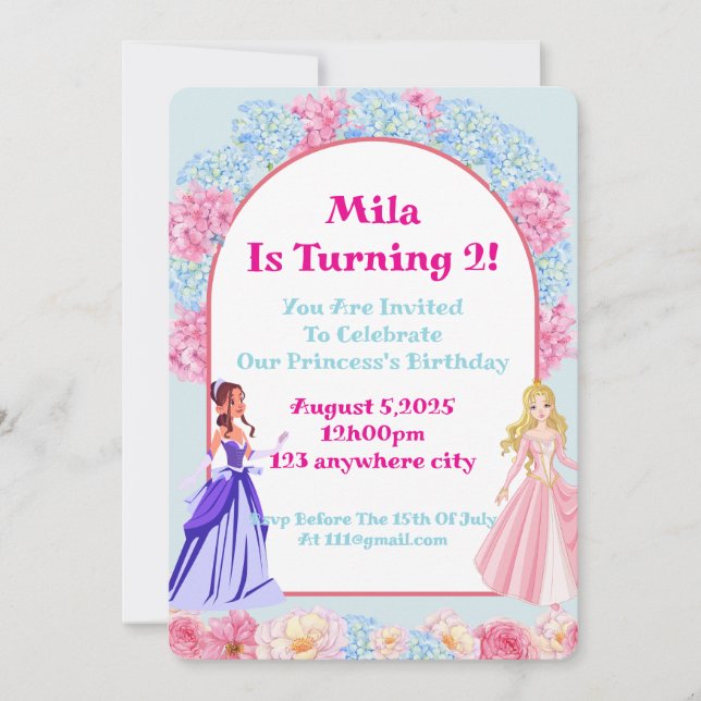 floral princess birthday invitation (Front)