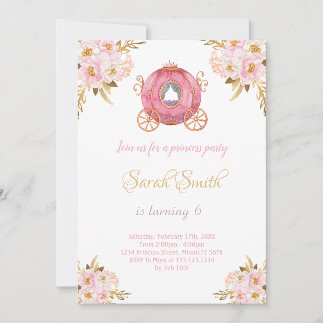 Floral princess birthday invitation (Front)