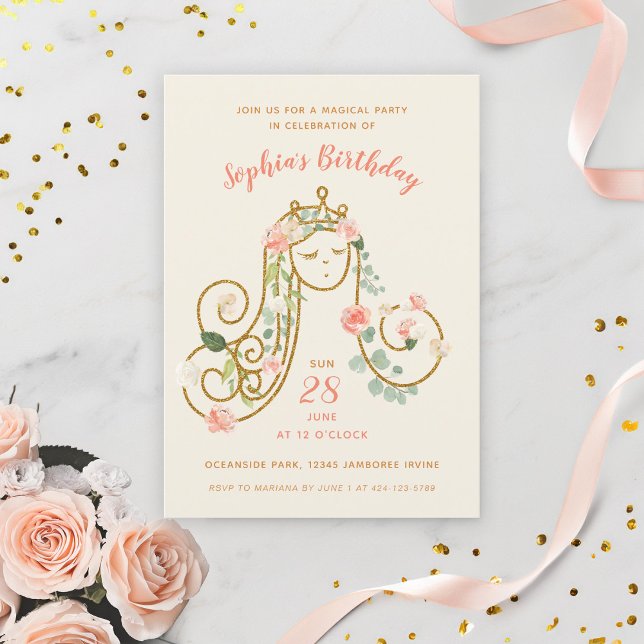 Floral Princess Birthday Photo Invitation (Creator Uploaded)