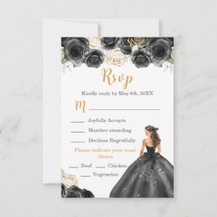 Floral Princess in a Black Dress Meal Choice RSVP Card