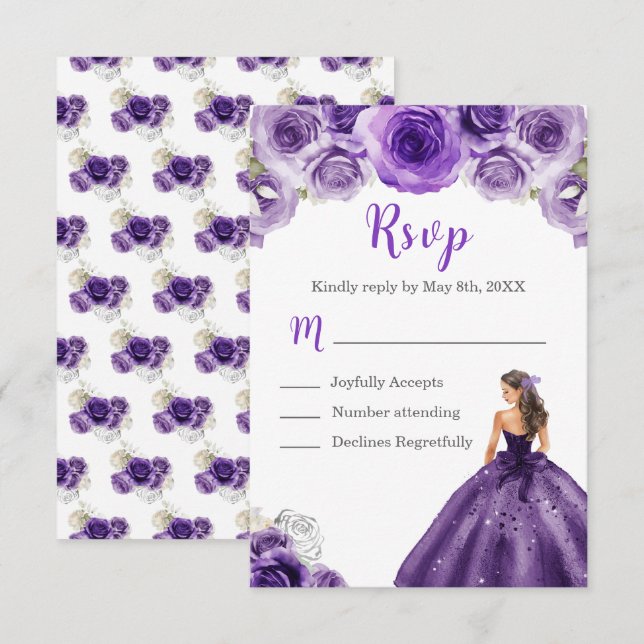 Floral Princess in a Dark Purple Dress RSVP Card (Front/Back)
