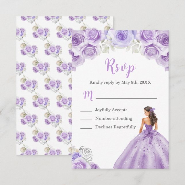 Floral Princess in a Dusty Purple Dress RSVP Card (Front/Back)