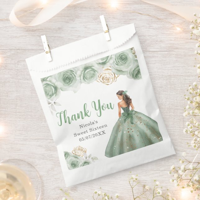Floral Princess in a Green Dress Sweet Sixteen Favour Bags (Clipped)