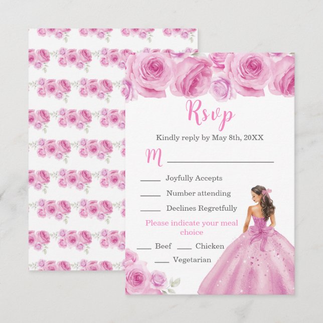 Floral Princess in a Light Pink Dress Meal Choice RSVP Card (Front/Back)
