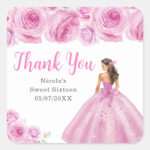 Floral Princess in a Pink Dress Sweet Sixteen  Square Sticker