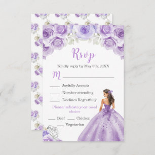 Floral Princess in a Purple Dress Meal Choice RSVP Card