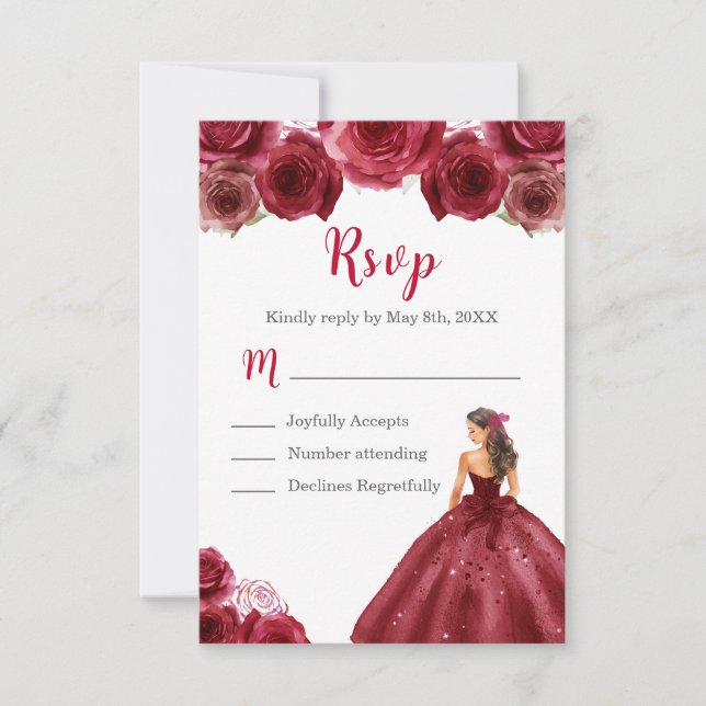 Floral Princess in a Red Dress RSVP Card (Front)