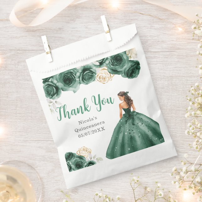 Floral Princess in Dark Green Dress Quinceanera Favour Bags (Clipped)