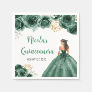 Floral Princess in Dark Green Dress Quinceanera Napkin