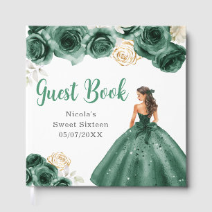 Floral Princess in Dark Green Dress Sweet Sixteen Guest Book