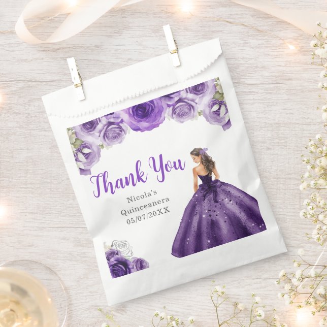 Floral Princess in Dark Purple Dress Quinceanera Favour Bags (Clipped)