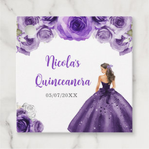 Floral Princess in Dark Purple Dress Quinceanera Favour Tags