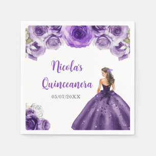 Floral Princess in Dark Purple Dress Quinceanera Napkin