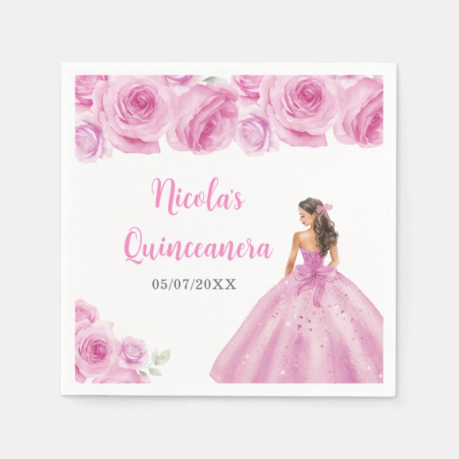 Floral Princess in Light Pink Dress Quinceanera  Napkin (Front)