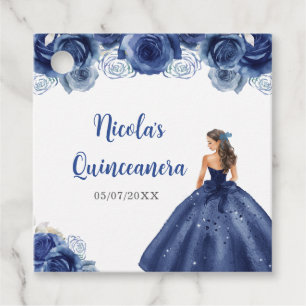 Floral Princess in Navy Blue Dress Quinceanera Favour Tags