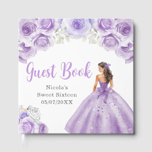 Floral Princess in Purple Dress Sweet Sixteen Guest Book