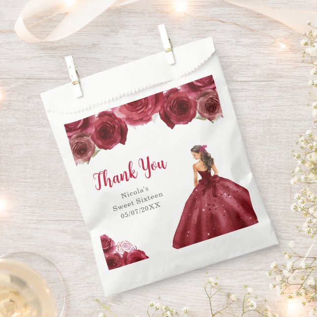 Floral Princess in Red Dress Sweet Sixteen Favour Bags (Clipped)