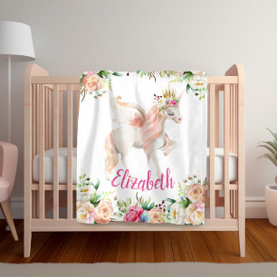 Floral Princess Unicorn Girl's Blanket