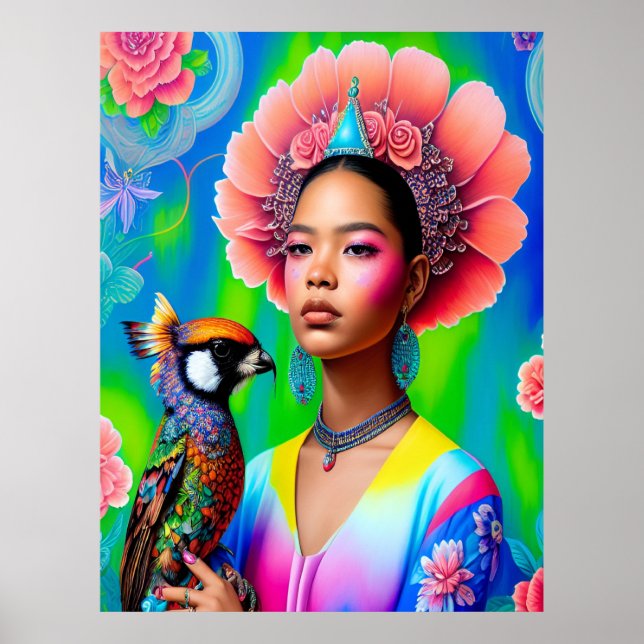 Floral princess with a bird poster (Front)