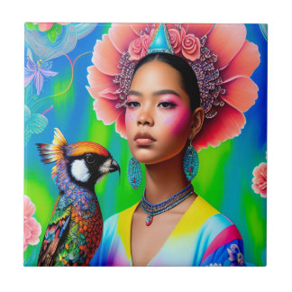 Floral princess with a bird tile