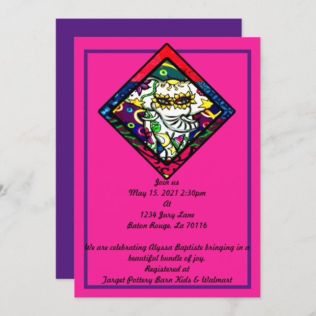 Floral Print Carnival Elephant Invitation (Front/Back)