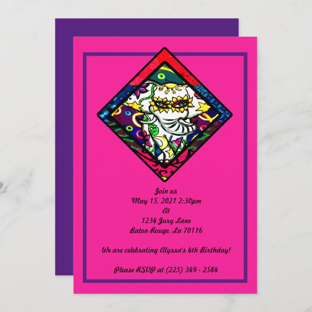 Floral Print Carnival Elephant Invitation (Front/Back)