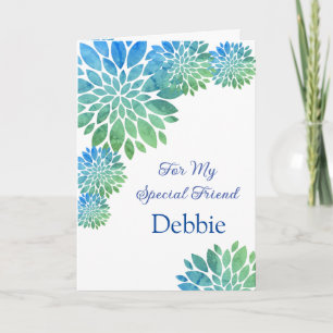 Floral Print Custom Name Birthday Card-Friend Card