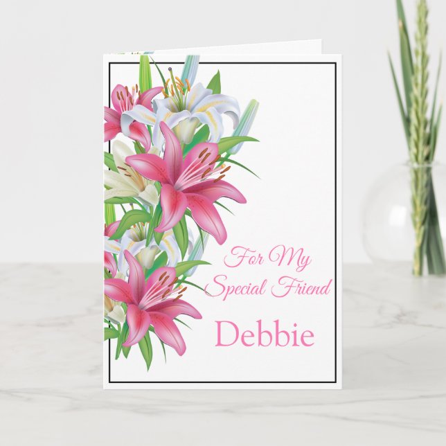 Floral Print Custom Name Birthday Card-Friend Card (Front)