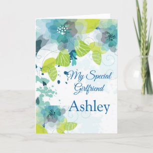 Floral Print Custom Name Birthday Card-Girlfriend Card