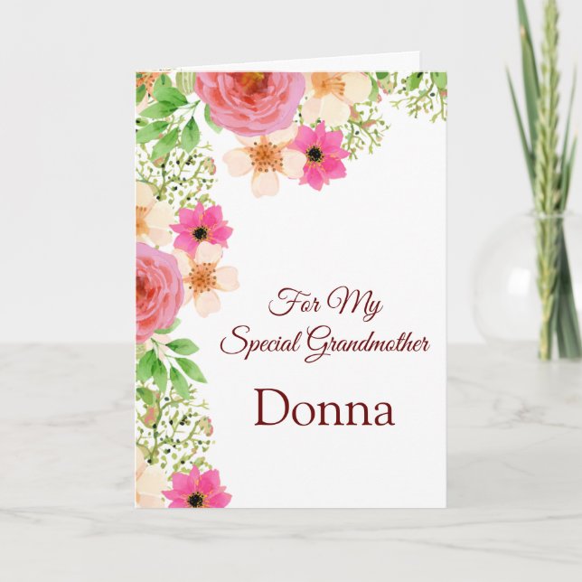 Floral Print Custom Name Birthday Card-Grandmother Card (Front)