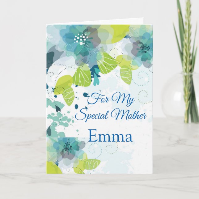 Floral Print Custom Name Birthday Card-Mother Card (Front)