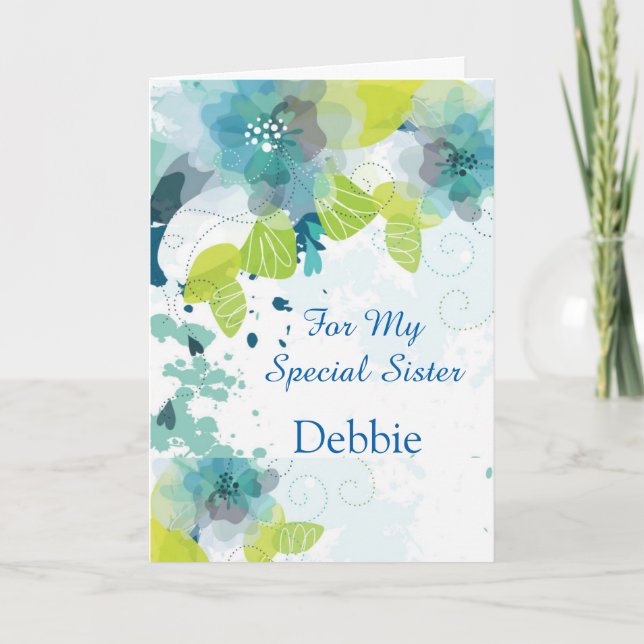 Floral Print Custom Name Birthday Card-Sister Card (Front)
