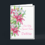 Floral Print Custom Name Birthday Card-Sister Card<br><div class="desc">Imagine this lovely floral printed birthday card being opened by your special sister with her custom name on it. Greeting printed inside wishing recipient a happy birthday .  
Customise her name by choosing menu at right,  click on "Debbie"  and change text. Customise further or buy as is.</div>
