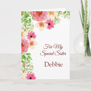 Floral Print Custom Name Birthday Card-Sister Card